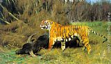 Wilhelm Kuhnert Wall Art - A Tiger with its Prey